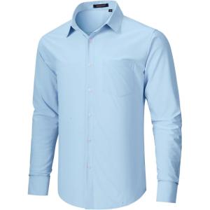 imageHISDERN Mens Stretch Wrinkle Free Dress Shirts Long Sleeve Non Iron Business Button Down Formal Shirt for Work Wedding PromBlight Blue