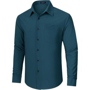 imageHISDERN Mens Stretch Wrinkle Free Dress Shirts Long Sleeve Non Iron Business Button Down Formal Shirt for Work Wedding PromBnavy Blue