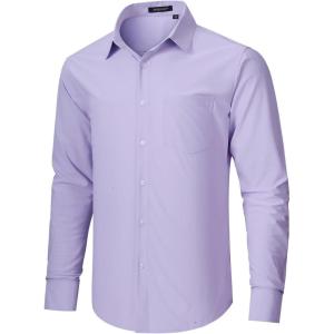 imageHISDERN Mens Stretch Wrinkle Free Dress Shirts Long Sleeve Non Iron Business Button Down Formal Shirt for Work Wedding PromPlavender