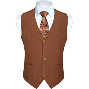 imageHISDERN Mens Suit Vest Business Casual Dress Waistcoat Vest Solid Color Formal Wedding Vests for Suits or Tuxedo