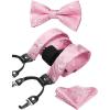 imageHISDERN Suspenders for Men Paisley Floral Bow tie Suspender Pocket Square Sets Adjustable Y Shape 6 Clips Wedding Braces01pink Paisley