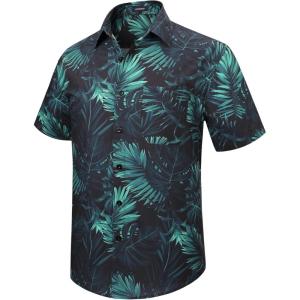 imageHawaiian Shirt for Men Short Sleeve Button Down Shirt Men Casual Summer Tropical Beach Aloha Shirts for Men Hawaii PartyA6black Teal Leaf