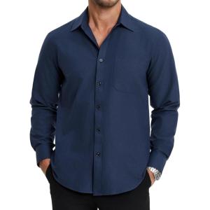 imageHISDERN Oxford 112 Mens Long Sleeve Oxford Dress Shirt Button Down Collar Breathable Business Casual for Work Formal WearBnavy Blue