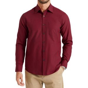 imageHISDERN Oxford 112 Mens Long Sleeve Oxford Dress Shirt Button Down Collar Breathable Business Casual for Work Formal WearBurgundy