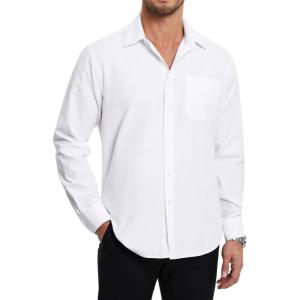 imageHISDERN Oxford 112 Mens Long Sleeve Oxford Dress Shirt Button Down Collar Breathable Business Casual for Work Formal WearCwhite