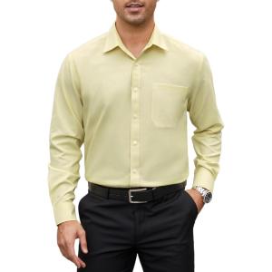 imageHISDERN Oxford 112 Mens Long Sleeve Oxford Dress Shirt Button Down Collar Breathable Business Casual for Work Formal WearD01yellow