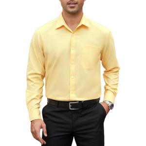 imageHISDERN Oxford 112 Mens Long Sleeve Oxford Dress Shirt Button Down Collar Breathable Business Casual for Work Formal WearDlight Yellow