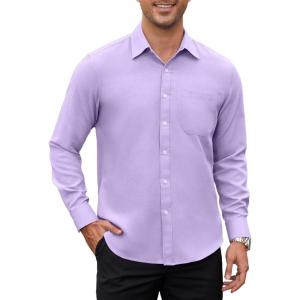 imageHISDERN Oxford 112 Mens Long Sleeve Oxford Dress Shirt Button Down Collar Breathable Business Casual for Work Formal WearE01purple