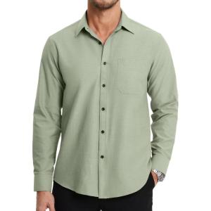 imageHISDERN Oxford 112 Mens Long Sleeve Oxford Dress Shirt Button Down Collar Breathable Business Casual for Work Formal WearOlive Green