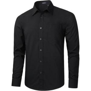 imageHISDERN 101C Mens Dress Shirts Long Sleeve Easy Care Quick Dry Breathable Regular Fit Formal Business Casual S4XLBlack