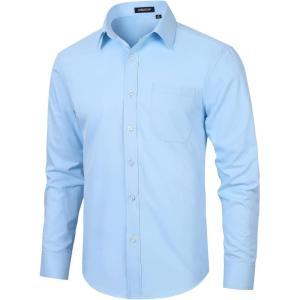 imageHISDERN 101C Mens Dress Shirts Long Sleeve Easy Care Quick Dry Breathable Regular Fit Formal Business Casual S4XLCameo Blue