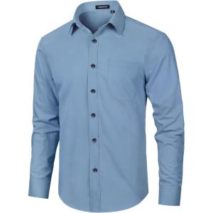 imageHISDERN 101C Mens Dress Shirts Long Sleeve Easy Care Quick Dry Breathable Regular Fit Formal Business Casual S4XLDusty Blue