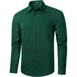 imageHISDERN 101C Mens Dress Shirts Long Sleeve Easy Care Quick Dry Breathable Regular Fit Formal Business Casual S4XLForest Green
