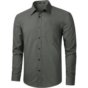 imageHISDERN 101C Mens Dress Shirts Long Sleeve Easy Care Quick Dry Breathable Regular Fit Formal Business Casual S4XLGrey