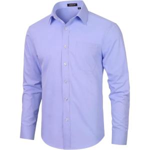 imageHISDERN 101C Mens Dress Shirts Long Sleeve Easy Care Quick Dry Breathable Regular Fit Formal Business Casual S4XLLavender
