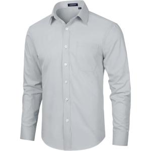 imageHISDERN 101C Mens Dress Shirts Long Sleeve Easy Care Quick Dry Breathable Regular Fit Formal Business Casual S4XLLight Grey