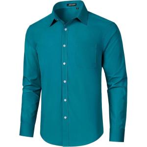 imageHISDERN 101C Mens Dress Shirts Long Sleeve Easy Care Quick Dry Breathable Regular Fit Formal Business Casual S4XLLight Teal