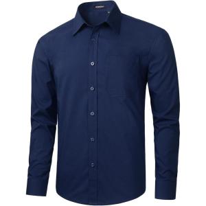 imageHISDERN 101C Mens Dress Shirts Long Sleeve Easy Care Quick Dry Breathable Regular Fit Formal Business Casual S4XLNavy Blue