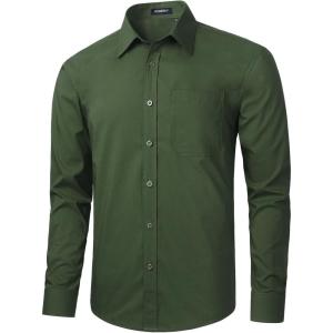 imageHISDERN 101C Mens Dress Shirts Long Sleeve Easy Care Quick Dry Breathable Regular Fit Formal Business Casual S4XLOlive Green
