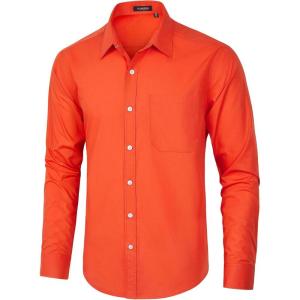 imageHISDERN 101C Mens Dress Shirts Long Sleeve Easy Care Quick Dry Breathable Regular Fit Formal Business Casual S4XLOrange