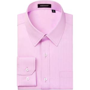 imageHISDERN 101C Mens Dress Shirts Long Sleeve Easy Care Quick Dry Breathable Regular Fit Formal Business Casual S4XLPink