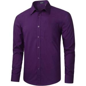 imageHISDERN 101C Mens Dress Shirts Long Sleeve Easy Care Quick Dry Breathable Regular Fit Formal Business Casual S4XLPurple