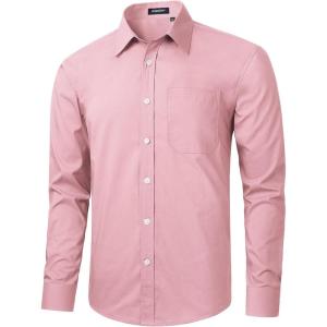 imageHISDERN 101C Mens Dress Shirts Long Sleeve Easy Care Quick Dry Breathable Regular Fit Formal Business Casual S4XLRose Pink