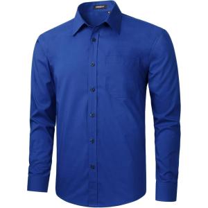 imageHISDERN 101C Mens Dress Shirts Long Sleeve Easy Care Quick Dry Breathable Regular Fit Formal Business Casual S4XLRoyal Blue