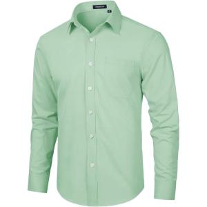 imageHISDERN 101C Mens Dress Shirts Long Sleeve Easy Care Quick Dry Breathable Regular Fit Formal Business Casual S4XLSage Green