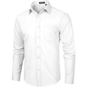 imageHISDERN 101C Mens Dress Shirts Long Sleeve Easy Care Quick Dry Breathable Regular Fit Formal Business Casual S4XLWhite