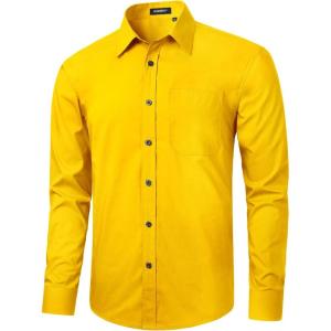 imageHISDERN 101C Mens Dress Shirts Long Sleeve Easy Care Quick Dry Breathable Regular Fit Formal Business Casual S4XLYellow