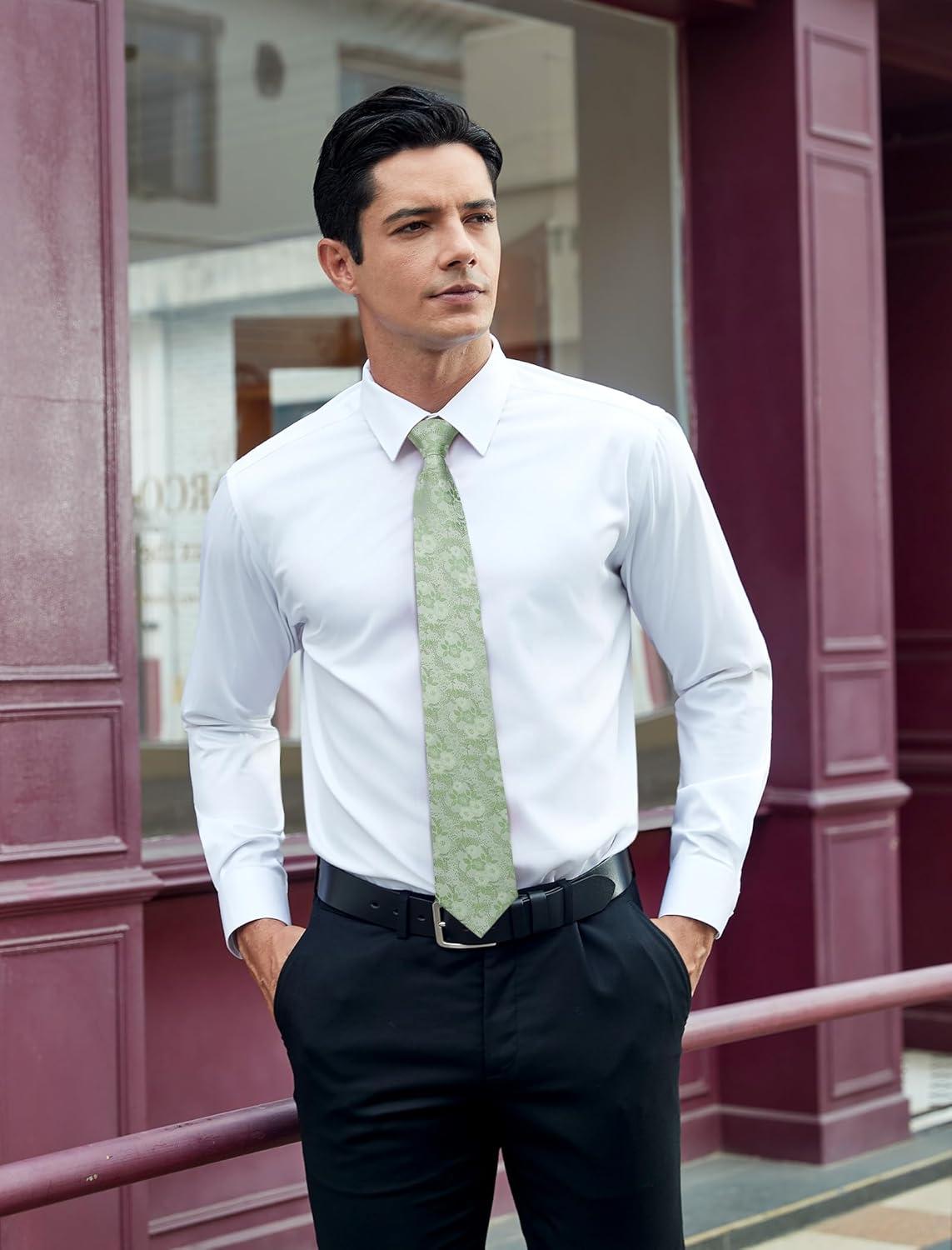 imageHISDERN Men Floral Ties Woven Classic 34quot Necktie Set Formal Tie Pocket Square for Wedding with Handkerchief Gift BoxSage Green Floral11