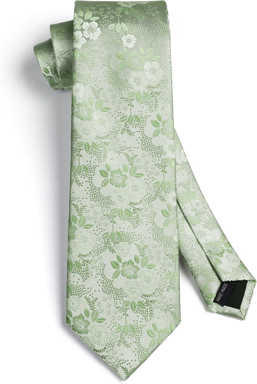 imageHISDERN Men Floral Ties Woven Classic 34quot Necktie Set Formal Tie Pocket Square for Wedding with Handkerchief Gift BoxSage Green Floral11