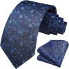 imageHISDERN Men Floral Ties Woven Classic 34quot Necktie Set Formal Tie Pocket Square for Wedding with Handkerchief Gift BoxNavy Blue Floral