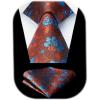 imageHISDERN Men Floral Ties Woven Classic 34quot Necktie Set Formal Tie Pocket Square for Wedding with Handkerchief Gift BoxOrange Blue Flower