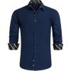 imageHISDERN Mens Business Dress Shirts Long Sleeve Casual Button Down Shirt Formal Inner Collar Contrast Shirt for Men WeddingNavy Blue  Striped