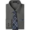 imageMens Solid Long Sleeve Dress Shirt with Matching Tie and Handkerchief Set Classic Button Down Formal Business Shirts07grey