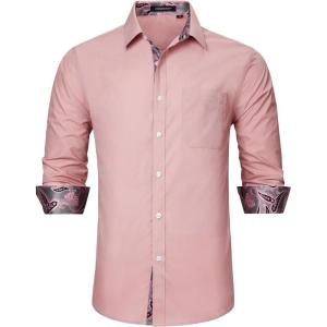 imageHISDERN Mens Business Dress Shirts Long Sleeve Casual Button Down Shirt Formal Inner Collar Contrast Shirt for Men WeddingDusty Pink  Paisley