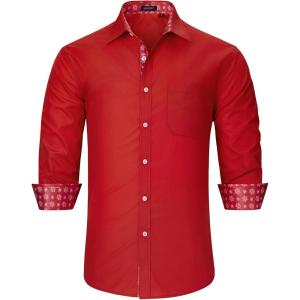imageHISDERN Mens Business Dress Shirts Long Sleeve Casual Button Down Shirt Formal Inner Collar Contrast Shirt for Men WeddingRed Christma