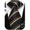 imageHISDERN Mens Tie Set Stripe Plaid Ties with Pocket Square Cufflinks Formal Business Silk Necktie Handkerchief for MenBlack Brown
