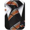 imageHISDERN Mens Tie Set Stripe Plaid Ties with Pocket Square Cufflinks Formal Business Silk Necktie Handkerchief for MenBlack Orange
