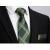 imageHISDERN Mens Tie Set Stripe Plaid Ties with Pocket Square Cufflinks Formal Business Silk Necktie Handkerchief for MenEmerald Green