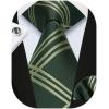 imageHISDERN Mens Tie Set Stripe Plaid Ties with Pocket Square Cufflinks Formal Business Silk Necktie Handkerchief for MenEmerald Green