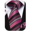 imageHISDERN Mens Tie Set Stripe Plaid Ties with Pocket Square Cufflinks Formal Business Silk Necktie Handkerchief for MenHot Pink Black
