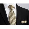 imageHISDERN Mens Tie Set Stripe Plaid Ties with Pocket Square Cufflinks Formal Business Silk Necktie Handkerchief for MenKhaki