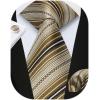 imageHISDERN Mens Tie Set Stripe Plaid Ties with Pocket Square Cufflinks Formal Business Silk Necktie Handkerchief for MenKhaki