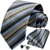imageHISDERN Mens Tie Set Stripe Plaid Ties with Pocket Square Cufflinks Formal Business Silk Necktie Handkerchief for MenGrey Blue