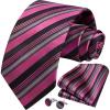 imageHISDERN Mens Tie Set Stripe Plaid Ties with Pocket Square Cufflinks Formal Business Silk Necktie Handkerchief for MenHot Pink Black
