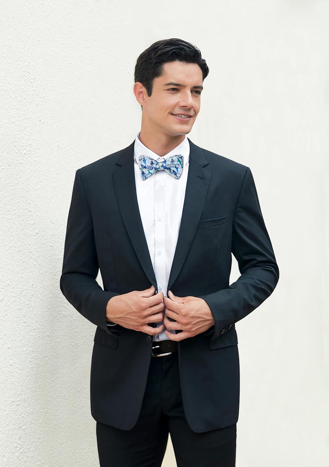 imageHISDERN Bow Ties for Men Self Tie Animal Bowties Pocket Square Woven Silk Fun Bowtie Handkerchief Set for Wedding PartyBlueSharks