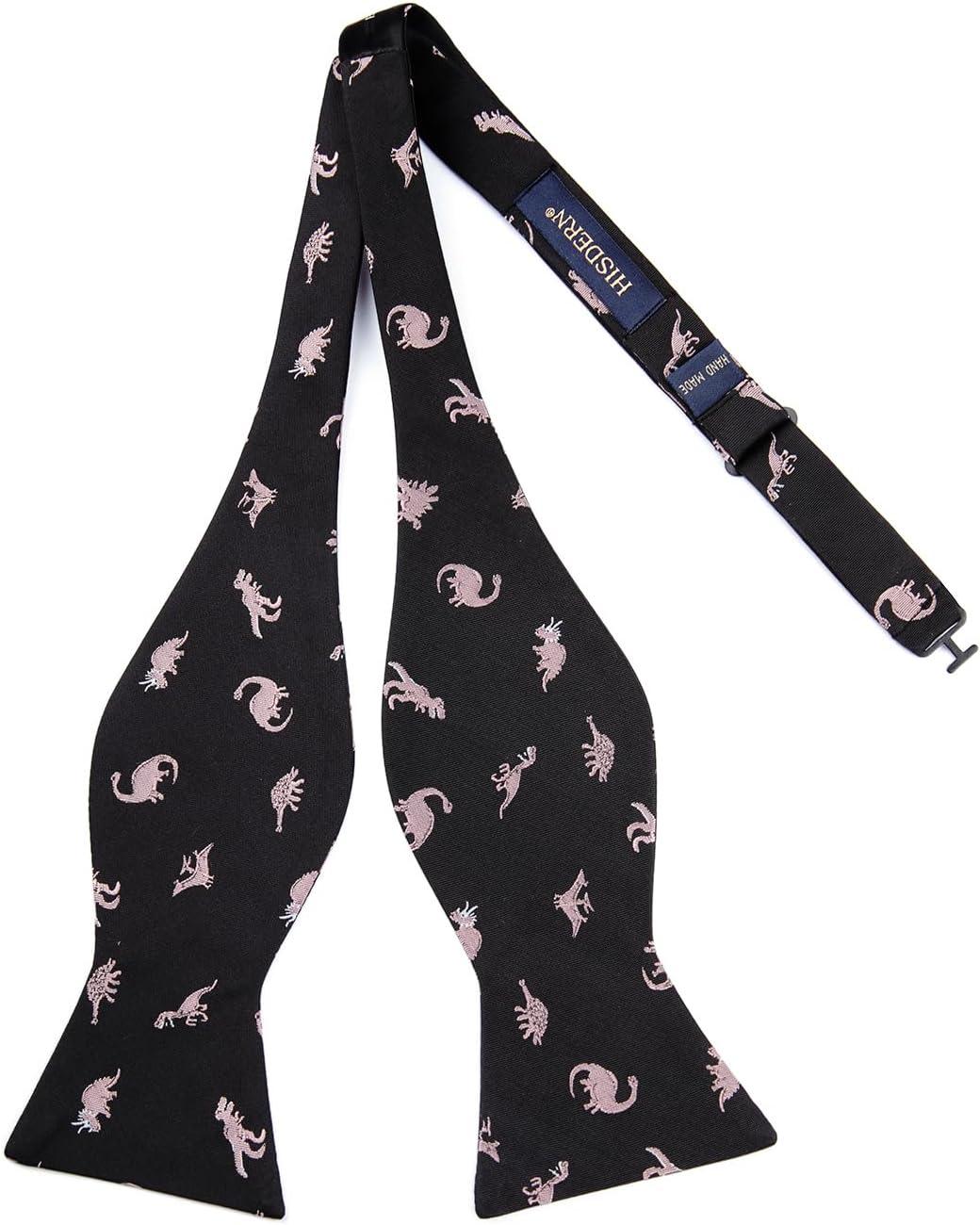 imageHISDERN Bow Ties for Men Self Tie Animal Bowties Pocket Square Woven Silk Fun Bowtie Handkerchief Set for Wedding PartyDinosaurBlack